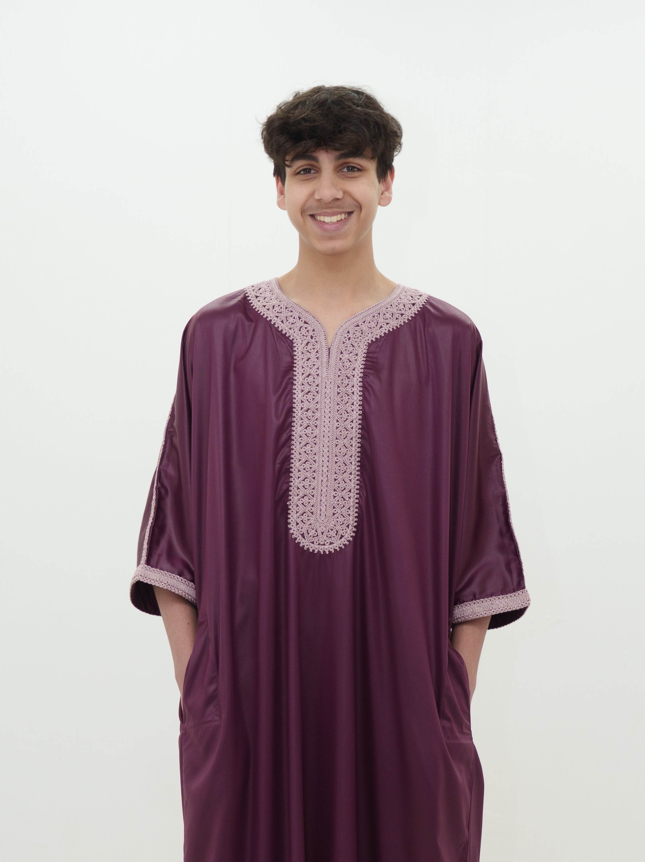Black Shiny Half Sleeve  Moroccan Jubba with Pockets