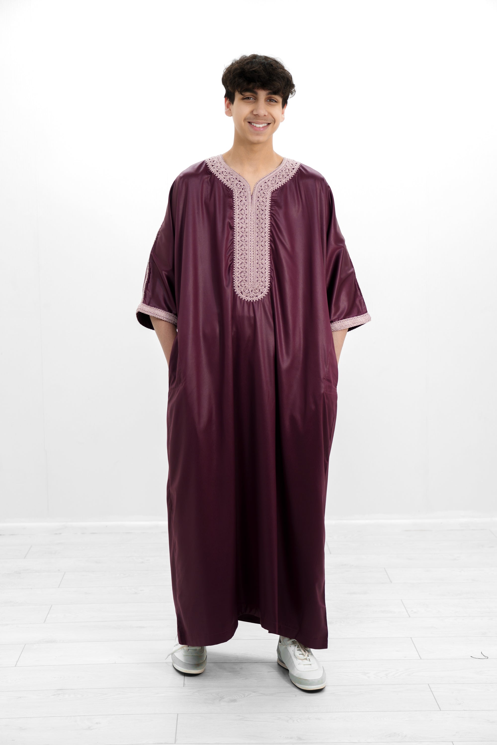 Black Shiny Half Sleeve  Moroccan Jubba with Pockets