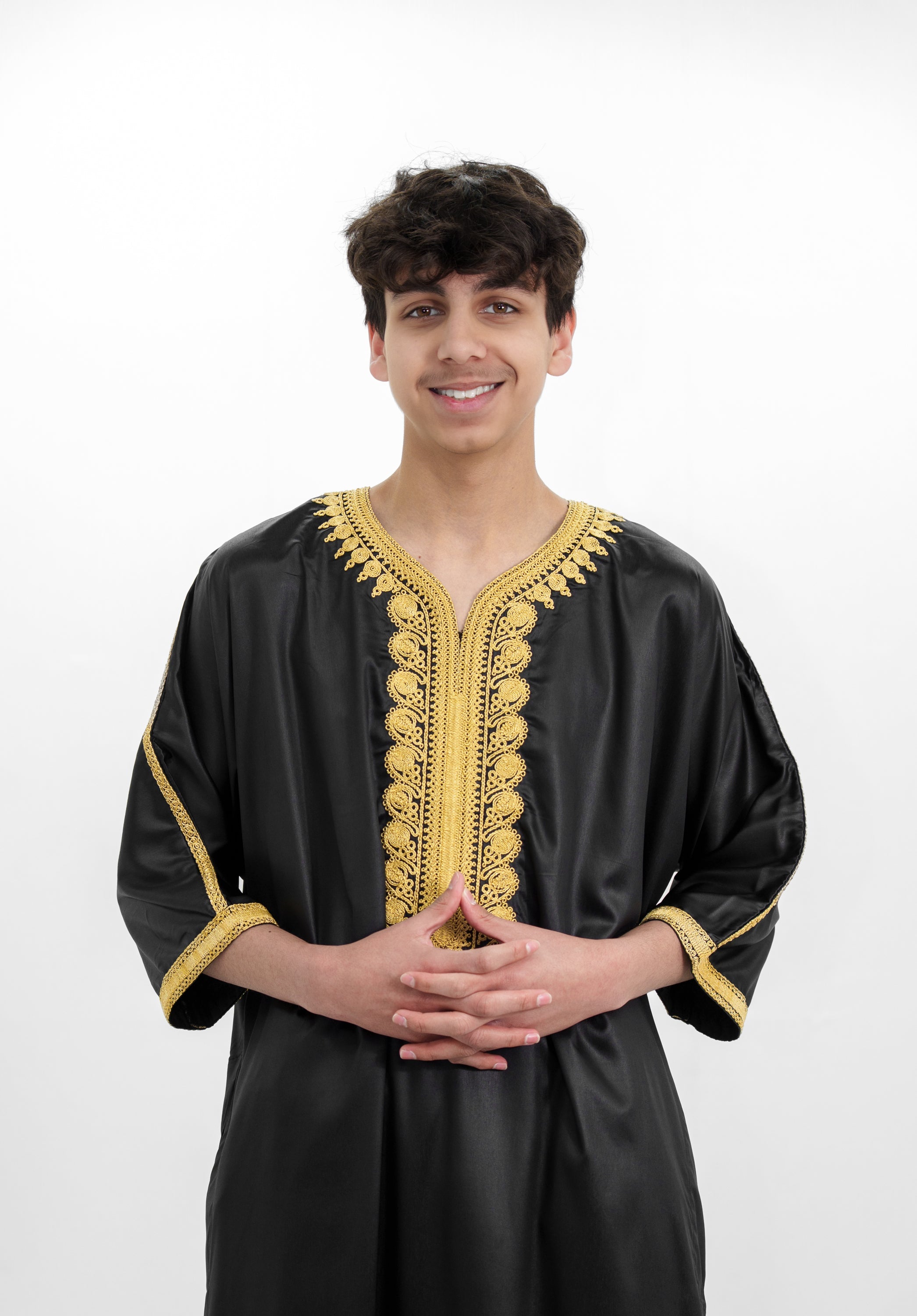 Black Shiny Half Sleeve  Moroccan Jubba with Pockets