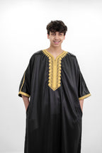 Black Shiny Half Sleeve  Moroccan Jubba with Pockets
