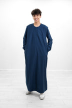 Grey Omani Zip Neck with V Neck Embroidery Design Jubba
