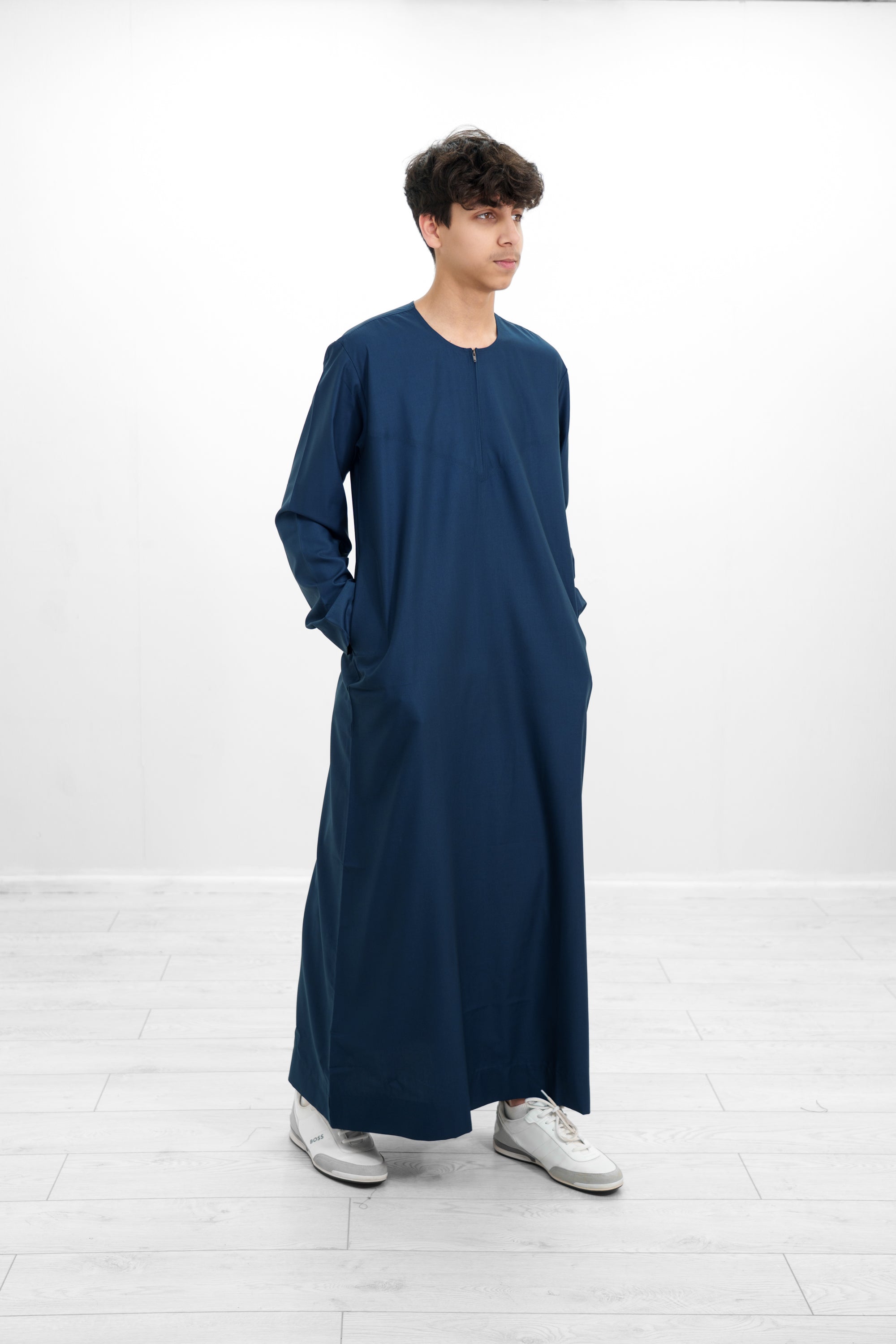 Grey Omani Zip Neck with V Neck Embroidery Design Jubba