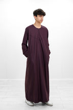 Tan Omani Shiny Zip Neck with V Neck Embroidery Design Jubba