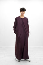 Tan Omani Shiny Zip Neck with V Neck Embroidery Design Jubba