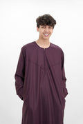 Tan Omani Shiny Zip Neck with V Neck Embroidery Design Jubba