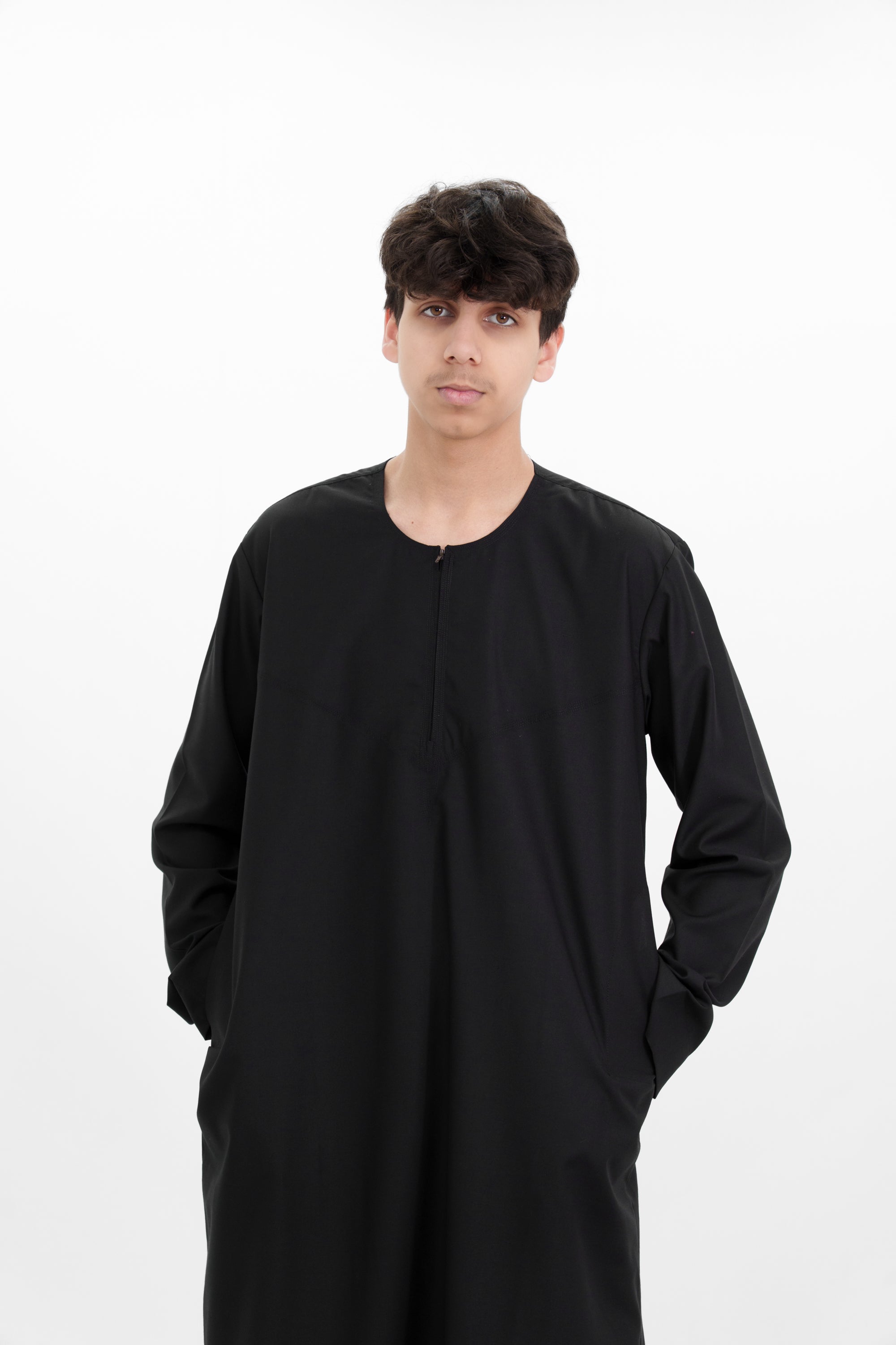 Grey Omani Zip Neck with V Neck Embroidery Design Jubba