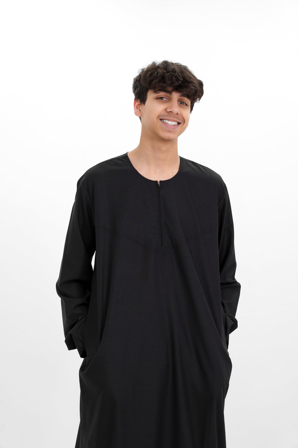 Grey Omani Zip Neck with V Neck Embroidery Design Jubba