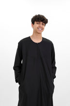 Grey Omani Zip Neck with V Neck Embroidery Design Jubba