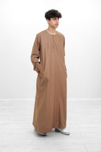 Grey Omani Zip Neck with V Neck Embroidery Design Jubba
