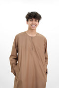 Grey Omani Zip Neck with V Neck Embroidery Design Jubba