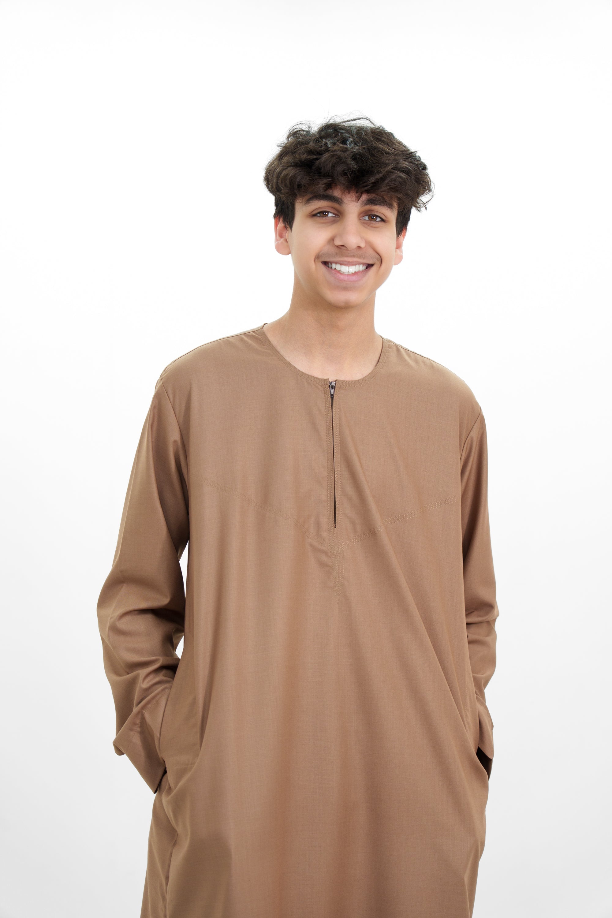 Grey Omani Zip Neck with V Neck Embroidery Design Jubba