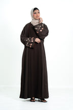 Women’s Cotton 2 Piece Open Abaya with Flower Embroidery
