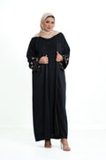 Women’s Cotton 2 Piece Open Abaya with Flower Embroidery