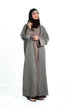 Women’s Cotton 2 Piece Open Abaya with Flower Embroidery