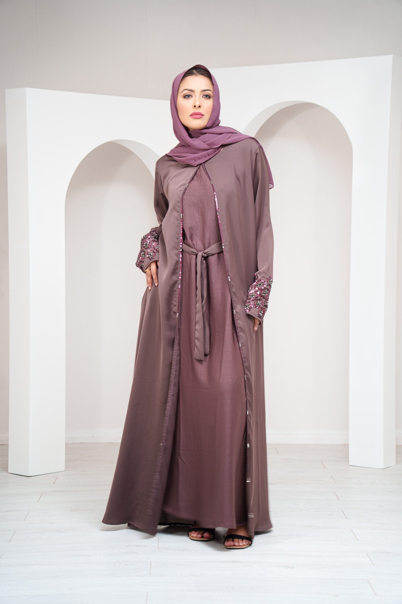 Emerald Green 2 Piece Satin Open Abaya