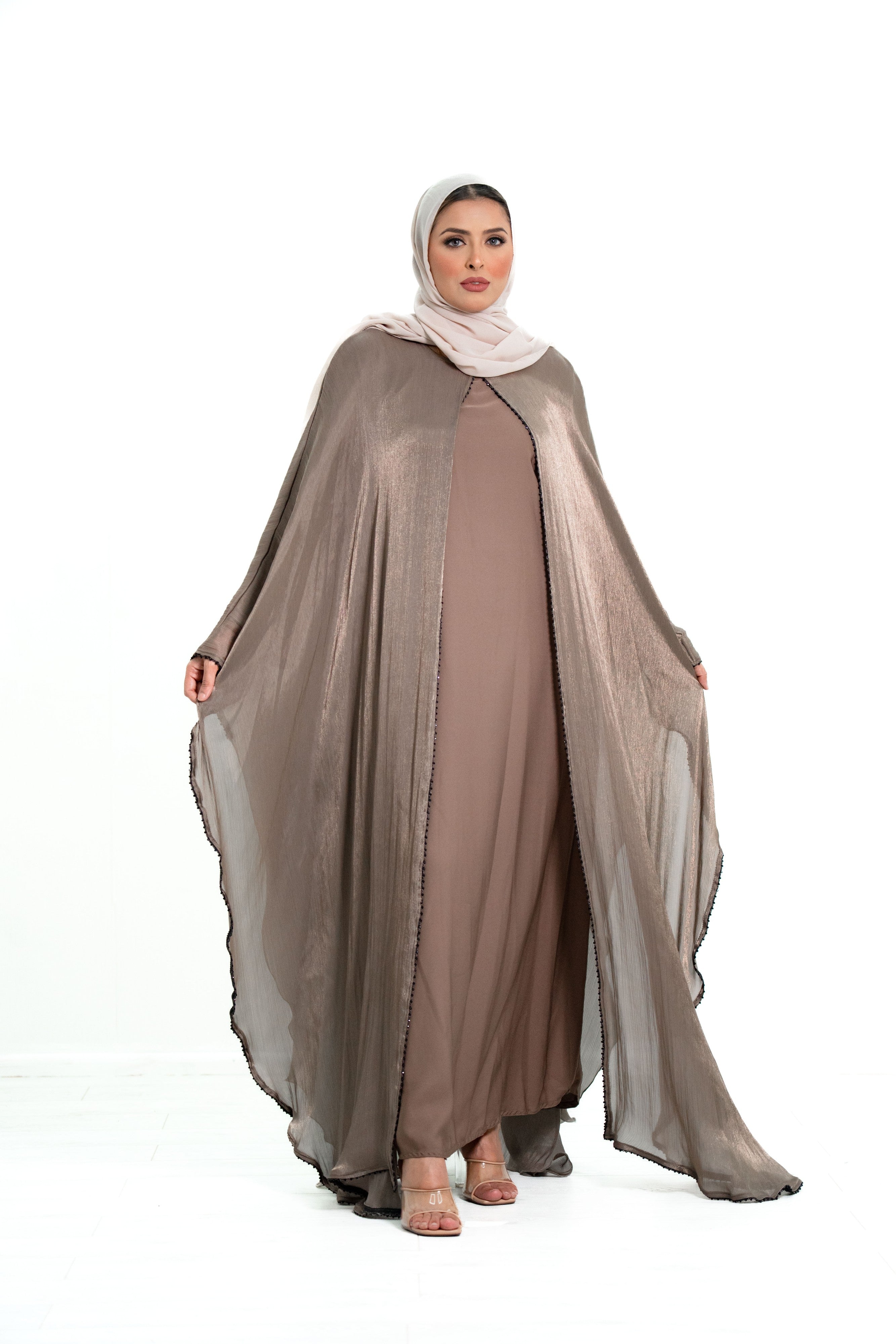 Women’s 2 Piece Chiffon Flowy Abaya with pearl details