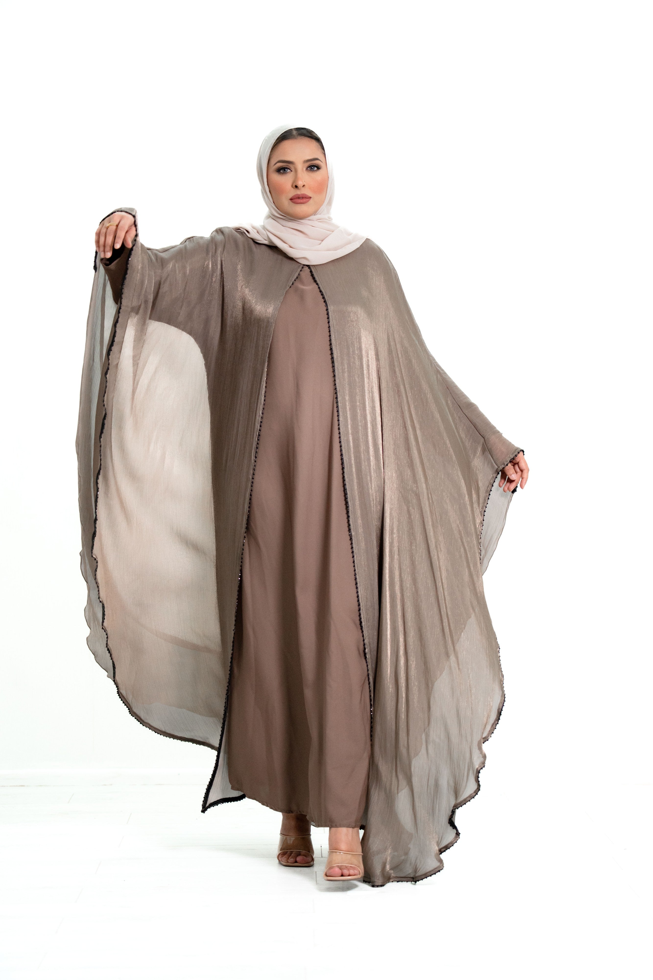 Women’s 2 Piece Chiffon Flowy Abaya with pearl details