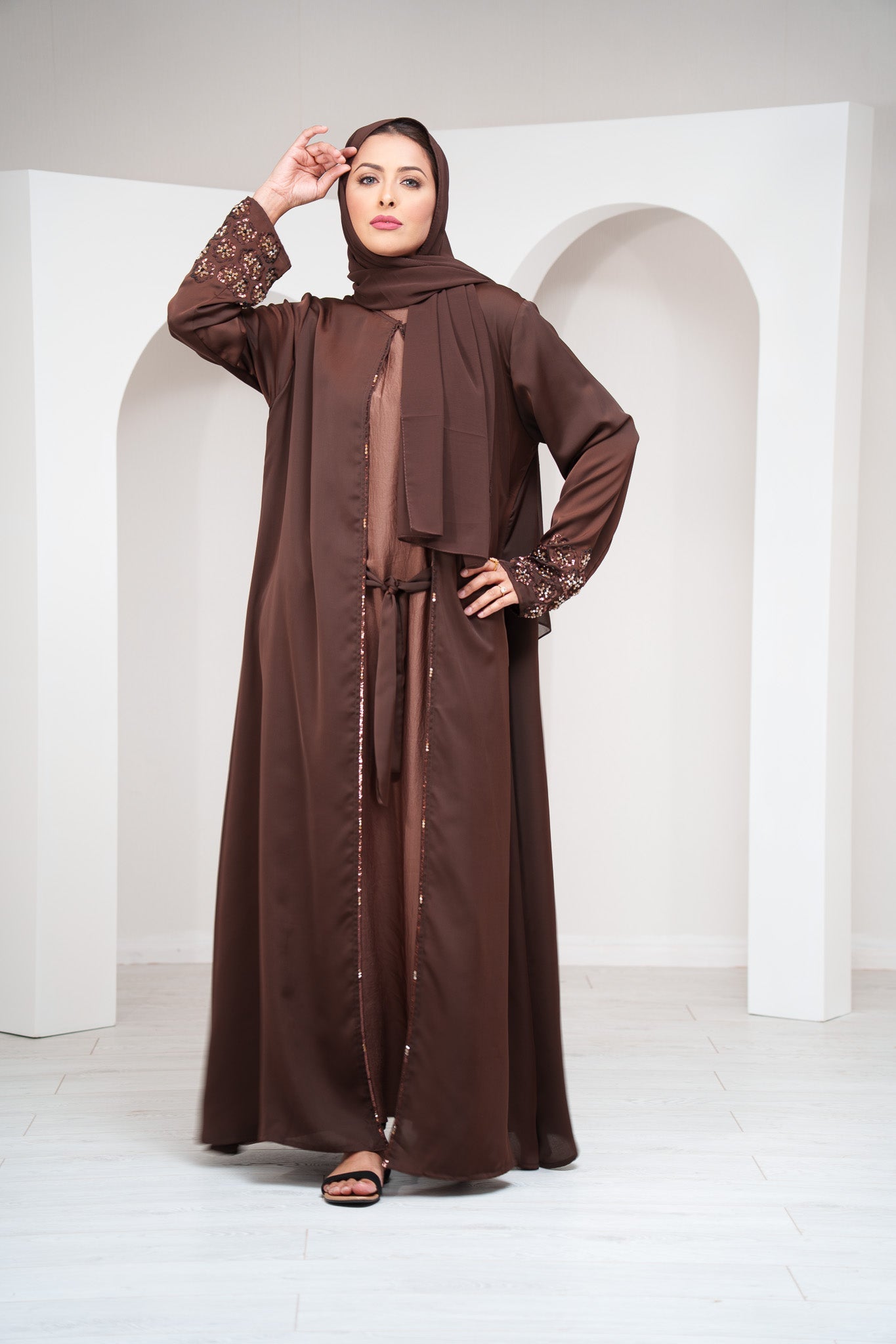 Emerald Green 2 Piece Satin Open Abaya