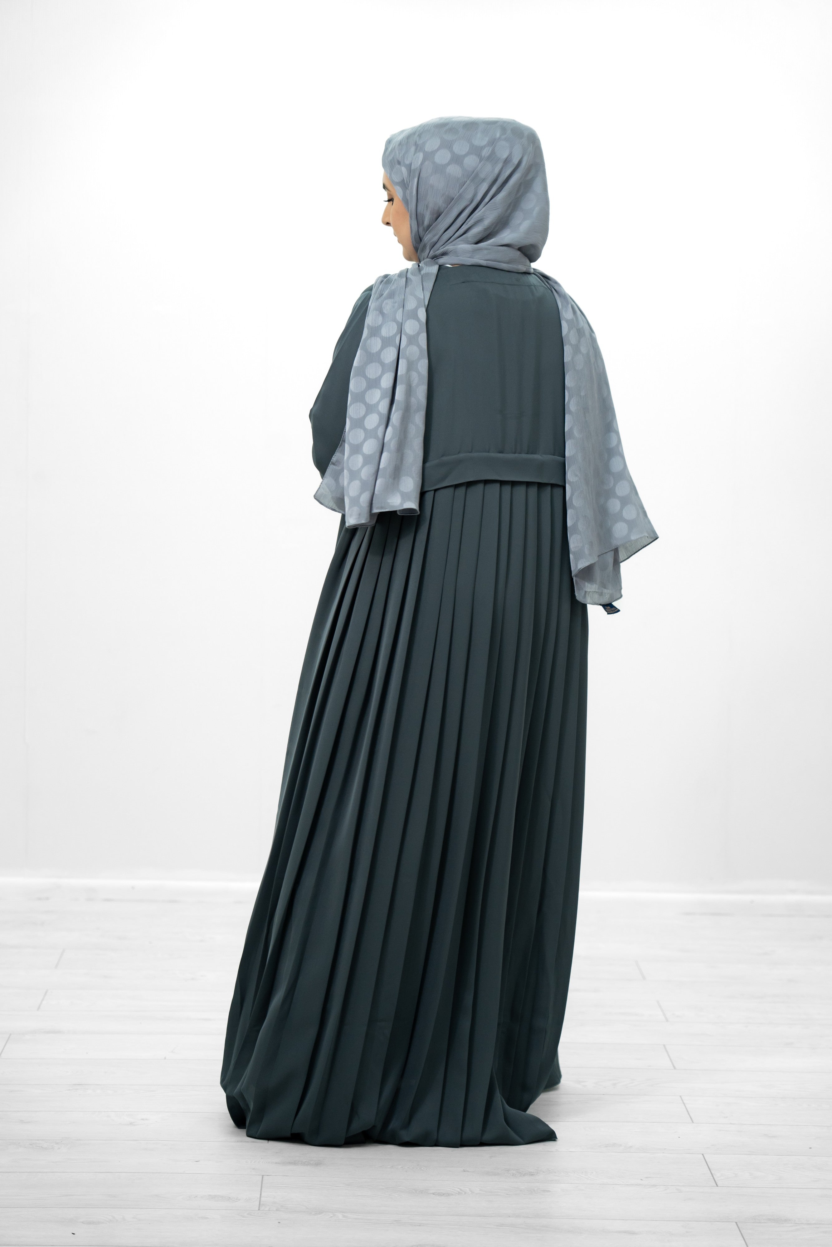 Beige Silk Abaya with Pleat Detailing on the Back