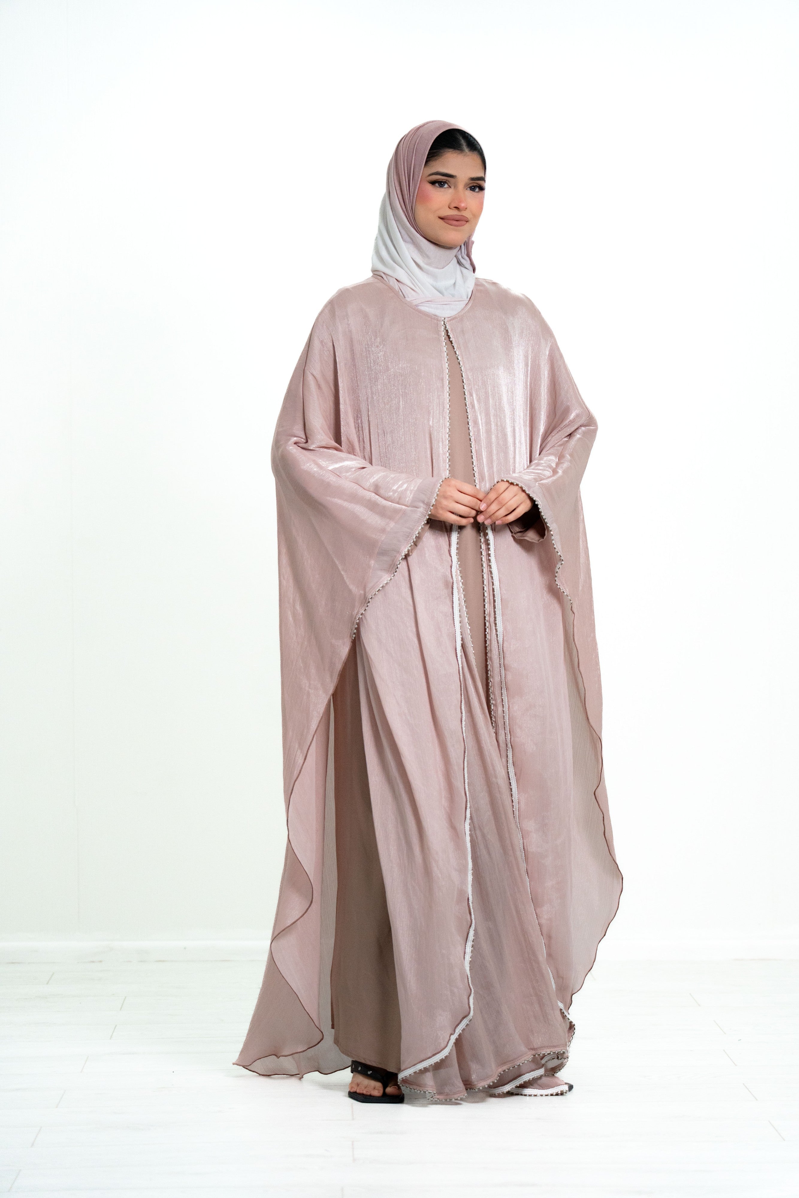Women’s 2 Piece Chiffon Flowy Abaya with pearl details
