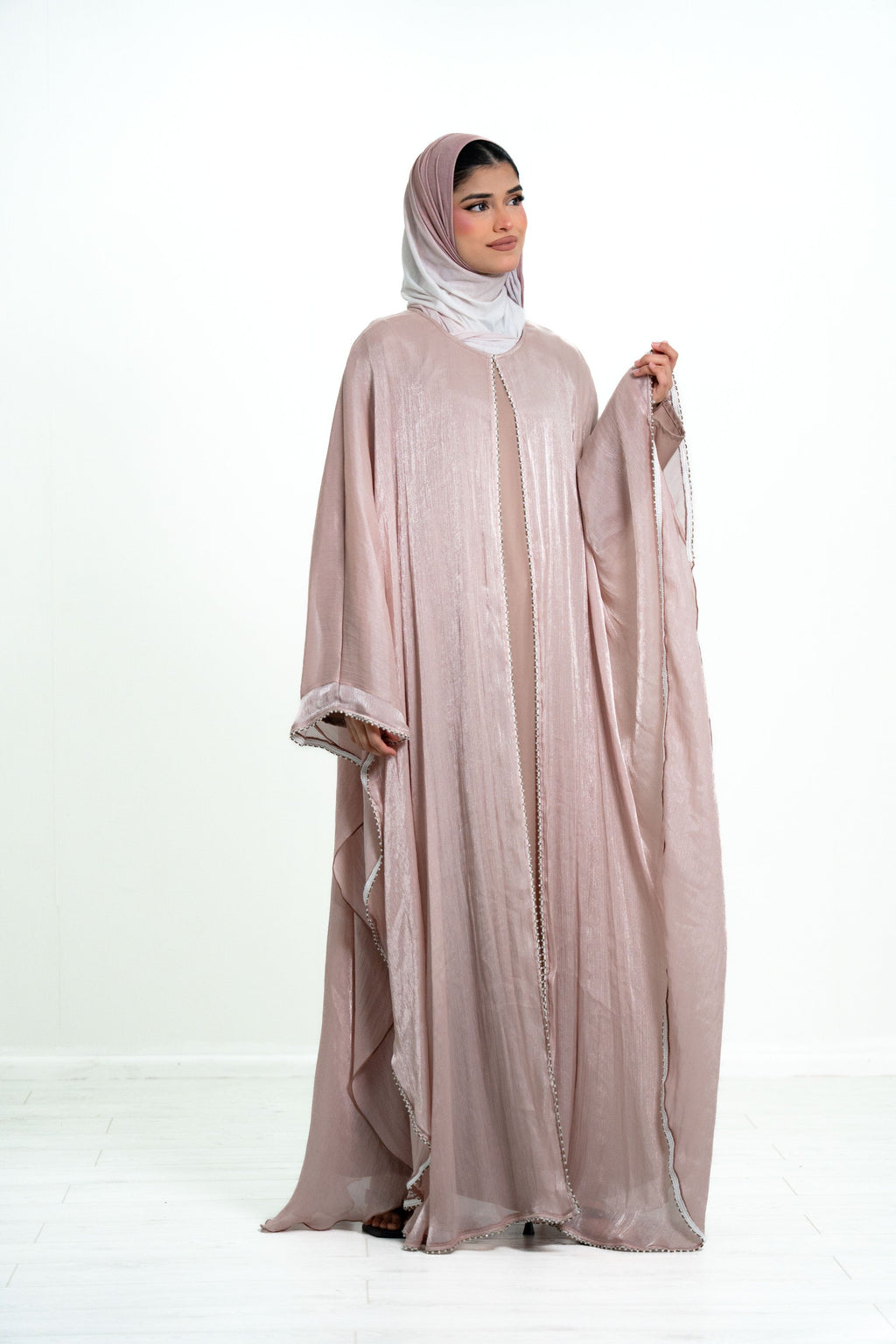 Women’s 2 Piece Chiffon Flowy Abaya with pearl details