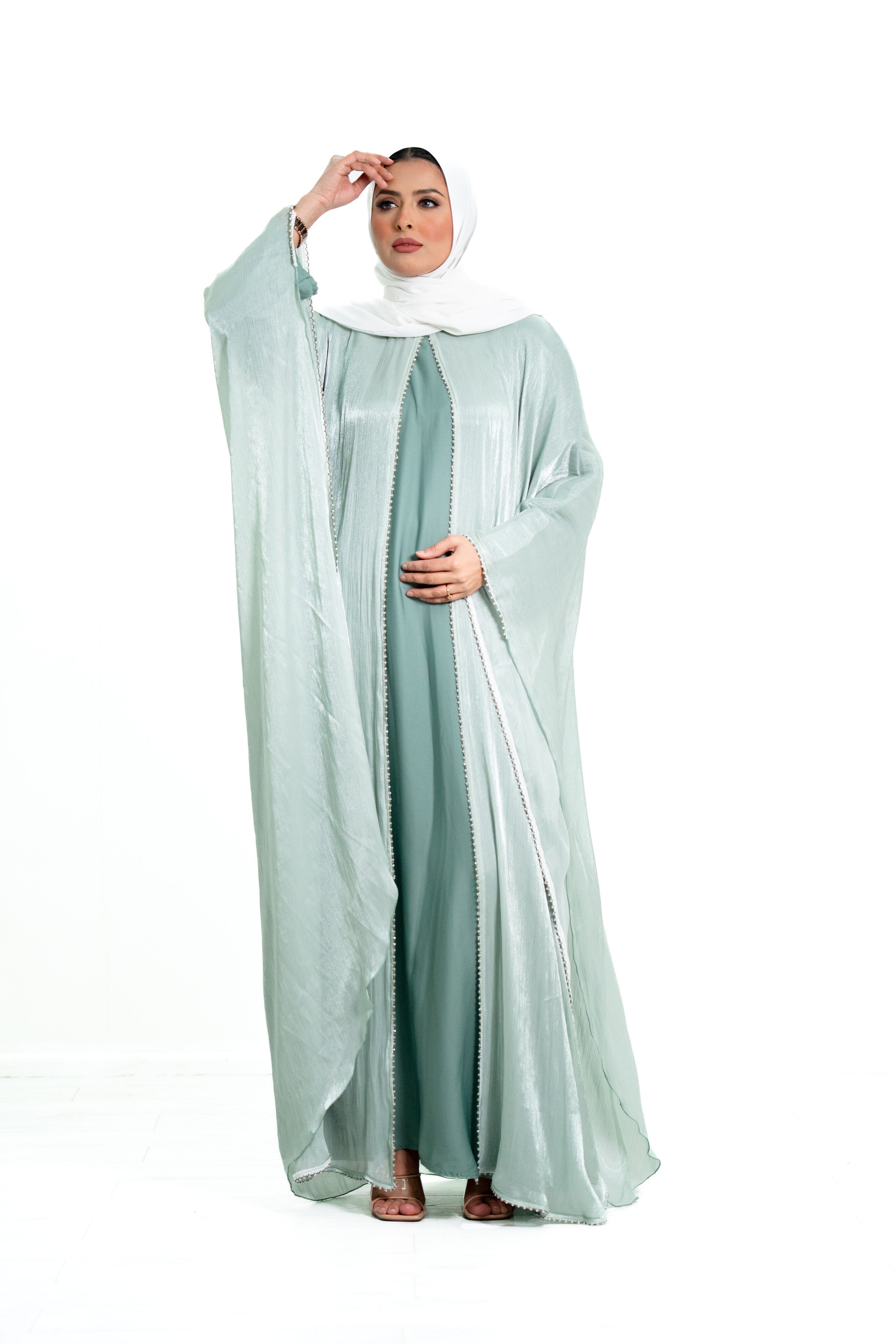 Women’s 2 Piece Chiffon Flowy Abaya with pearl details