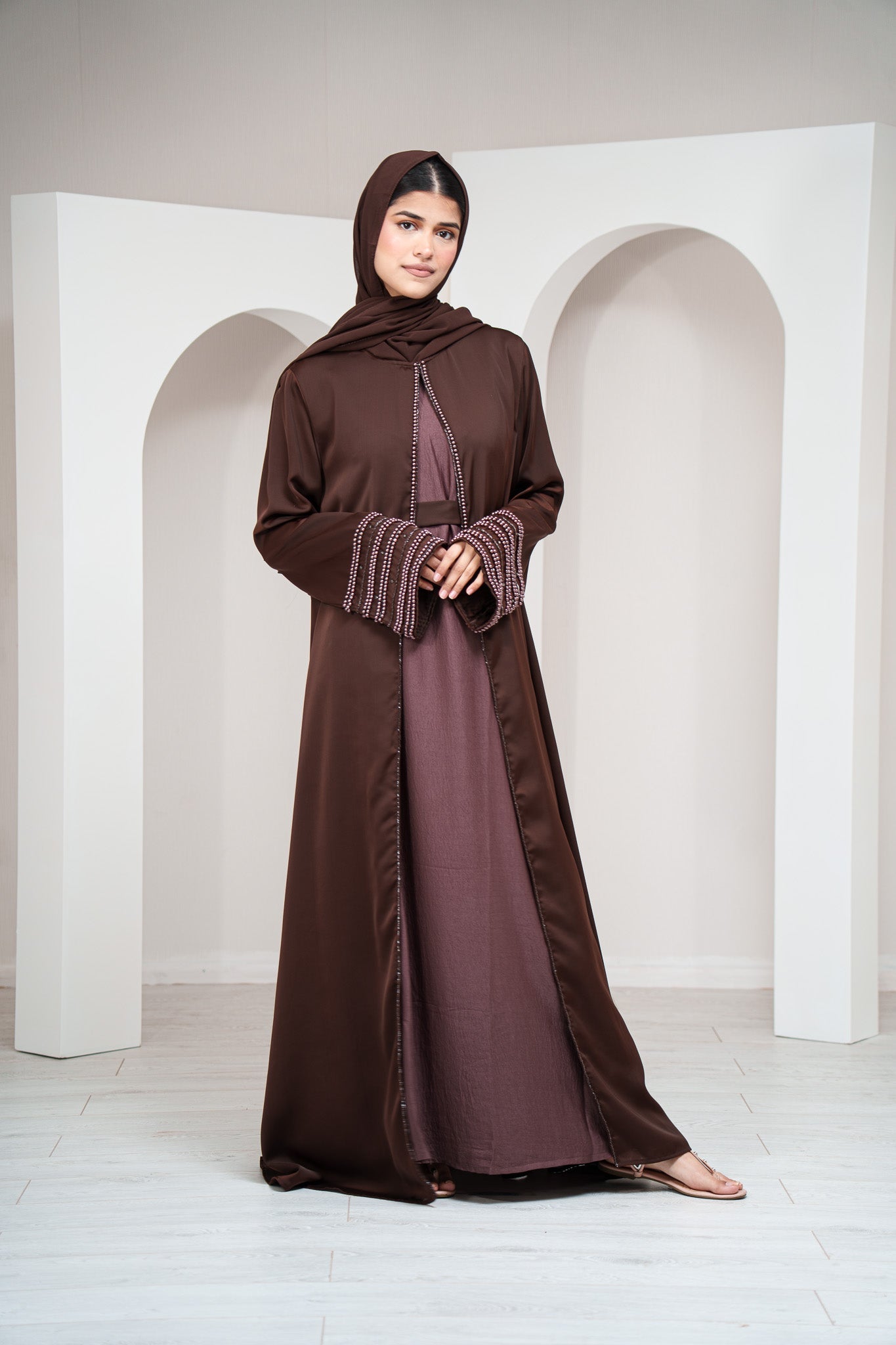 Emerald Green Round Neck 2 Piece Abaya