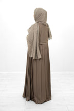 Beige Silk Abaya with Pleat Detailing on the Back