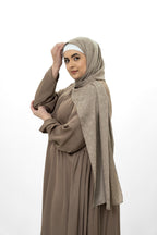 Beige Silk Abaya with Pleat Detailing on the Back