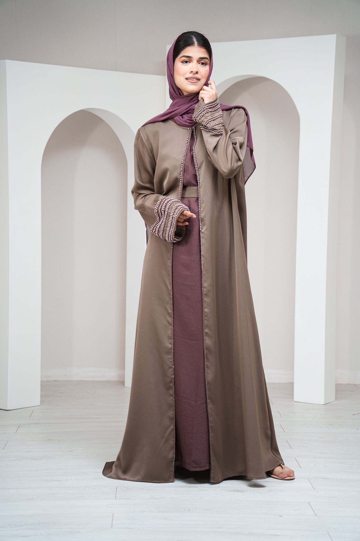 Emerald Green Round Neck 2 Piece Abaya