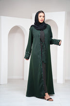 Emerald Green 2 Piece Satin Open Abaya