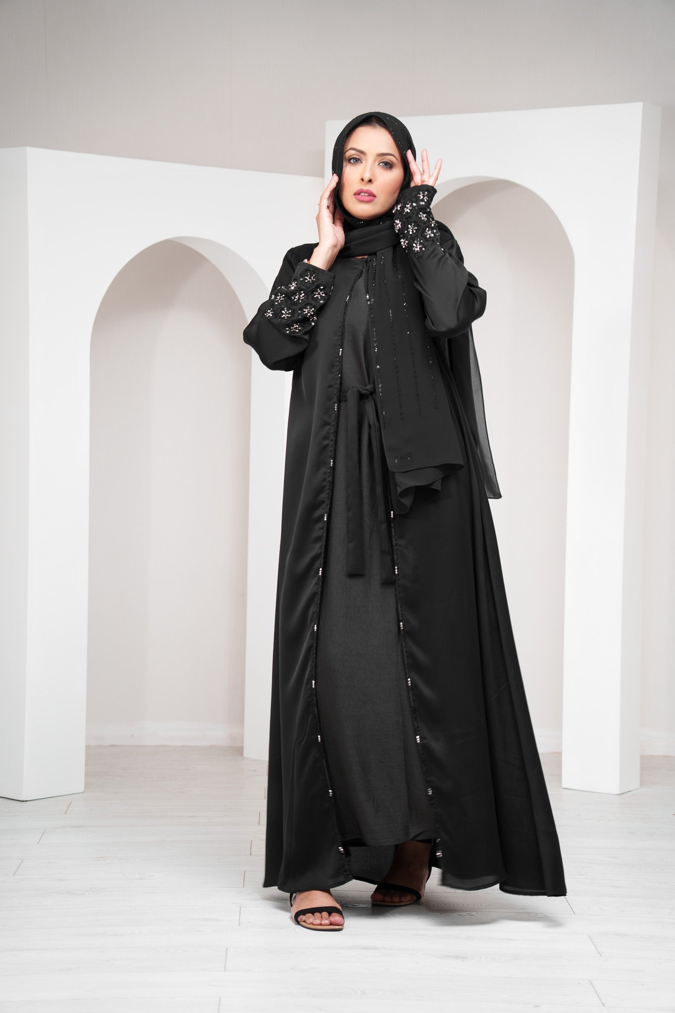 Emerald Green 2 Piece Satin Open Abaya