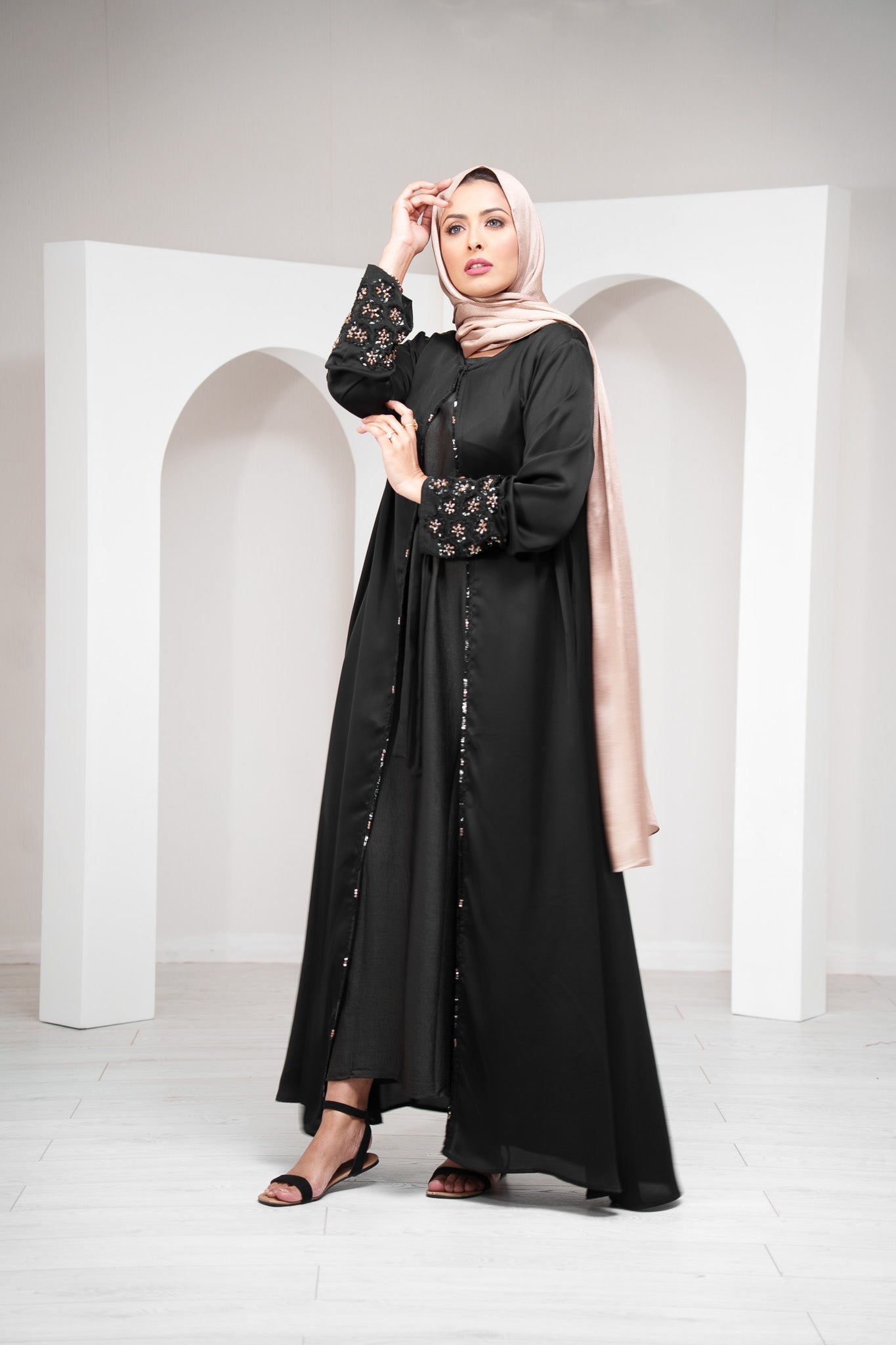 Emerald Green 2 Piece Satin Open Abaya