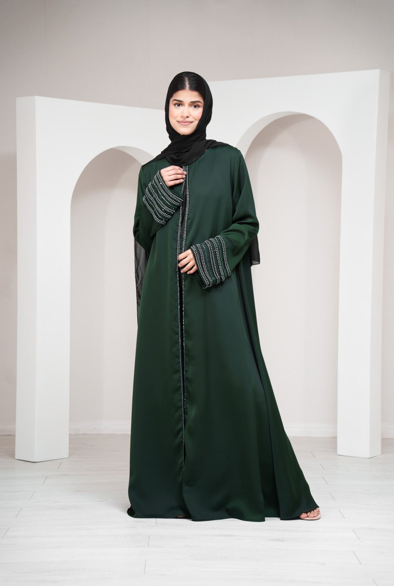 Emerald Green Round Neck 2 Piece Abaya
