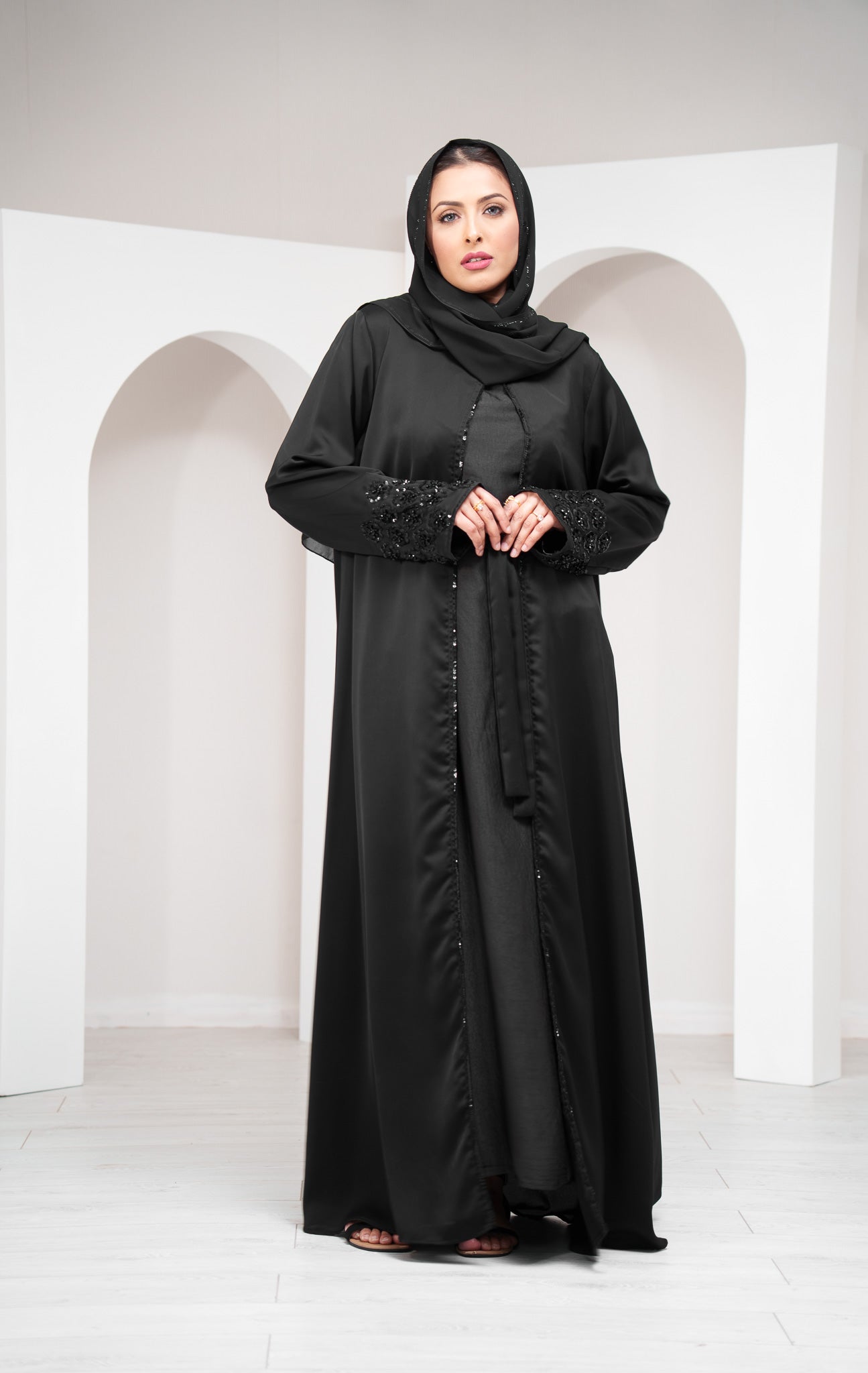 Emerald Green 2 Piece Satin Open Abaya