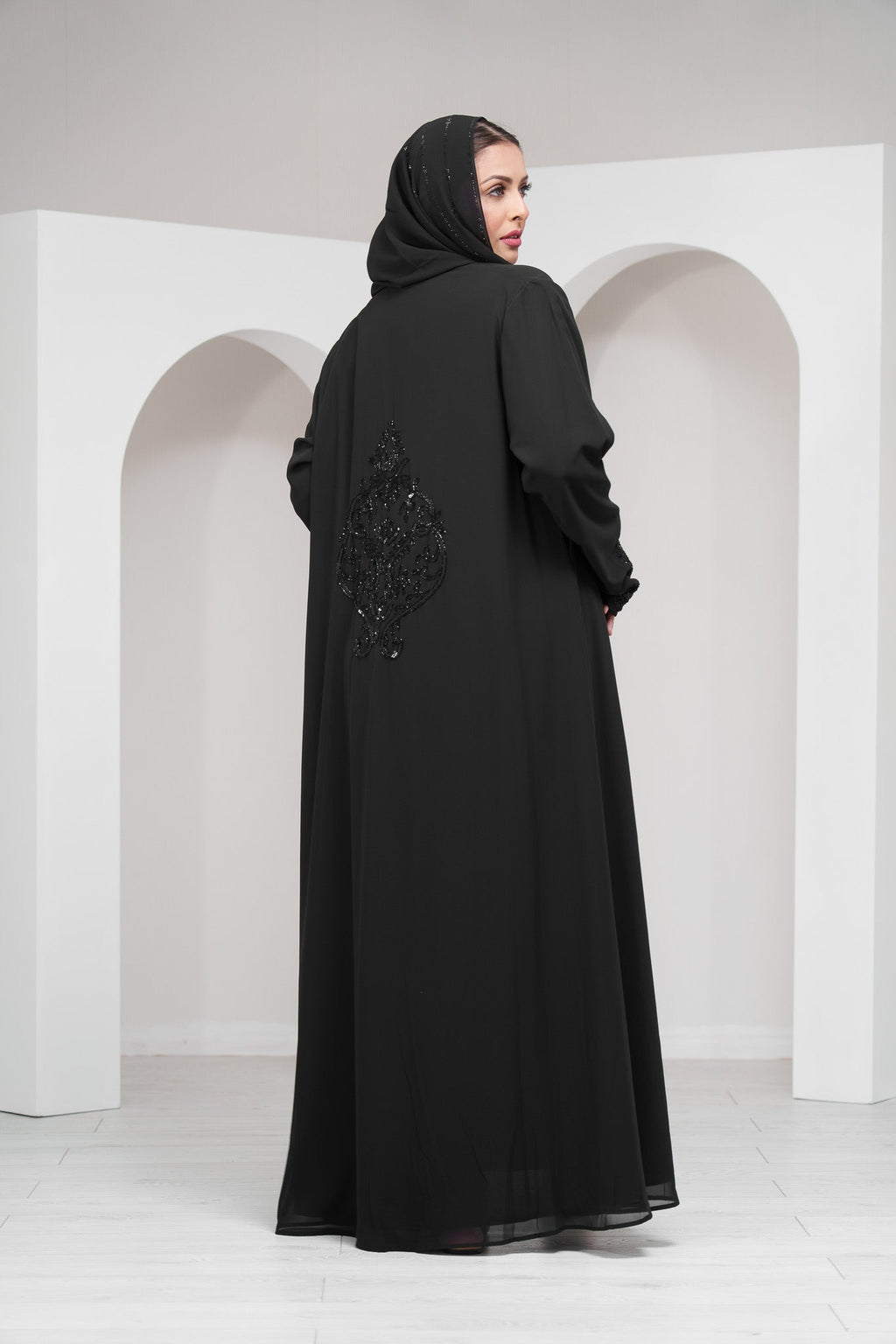 Black 2 Piece Satin Abaya with Belt