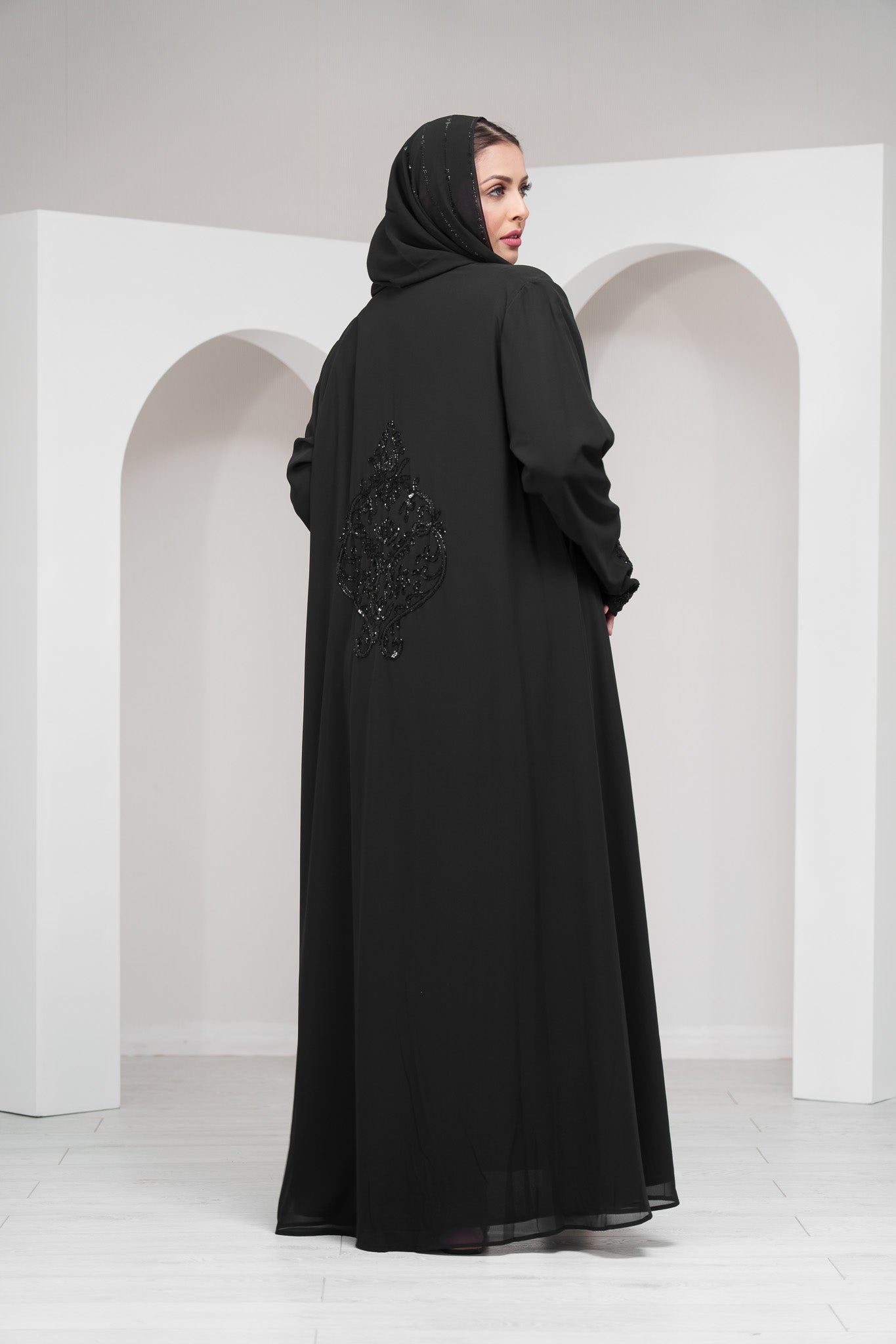 Black 2 Piece Satin Abaya with Belt