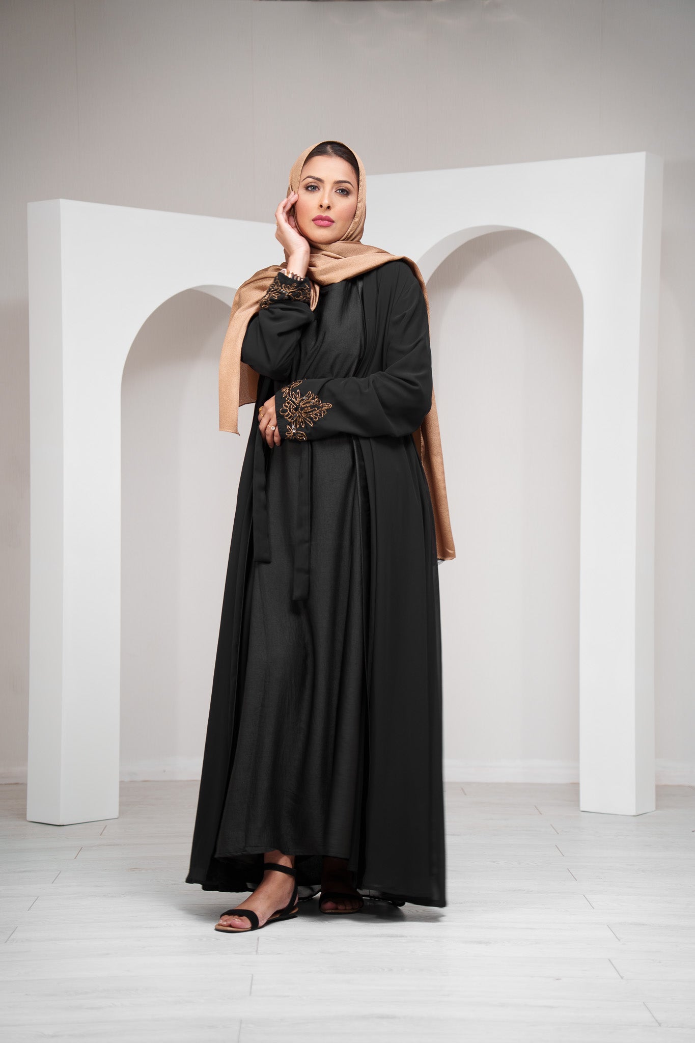 Black 2 Piece Satin Abaya with Belt