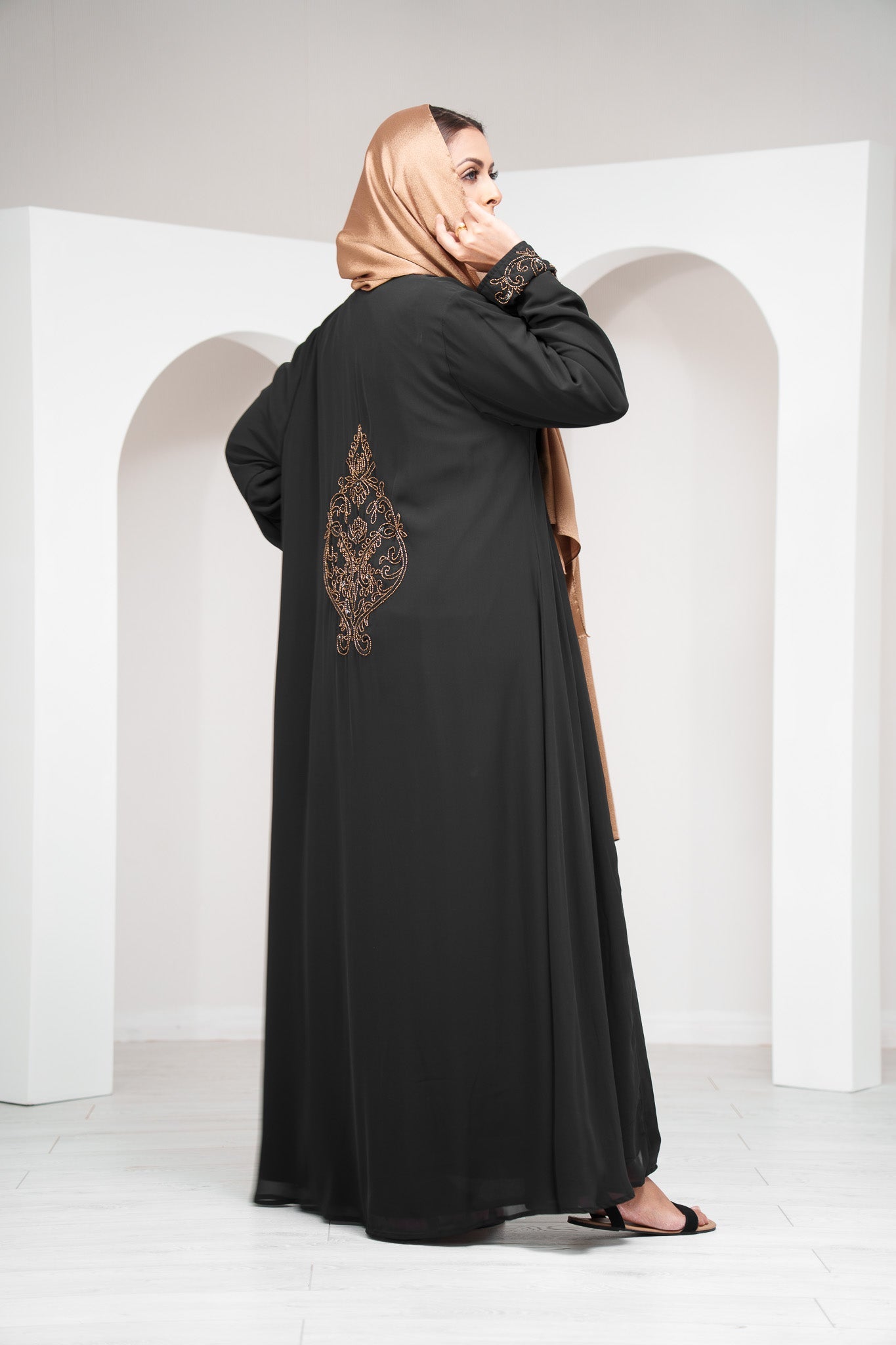 Black 2 Piece Satin Abaya with Belt