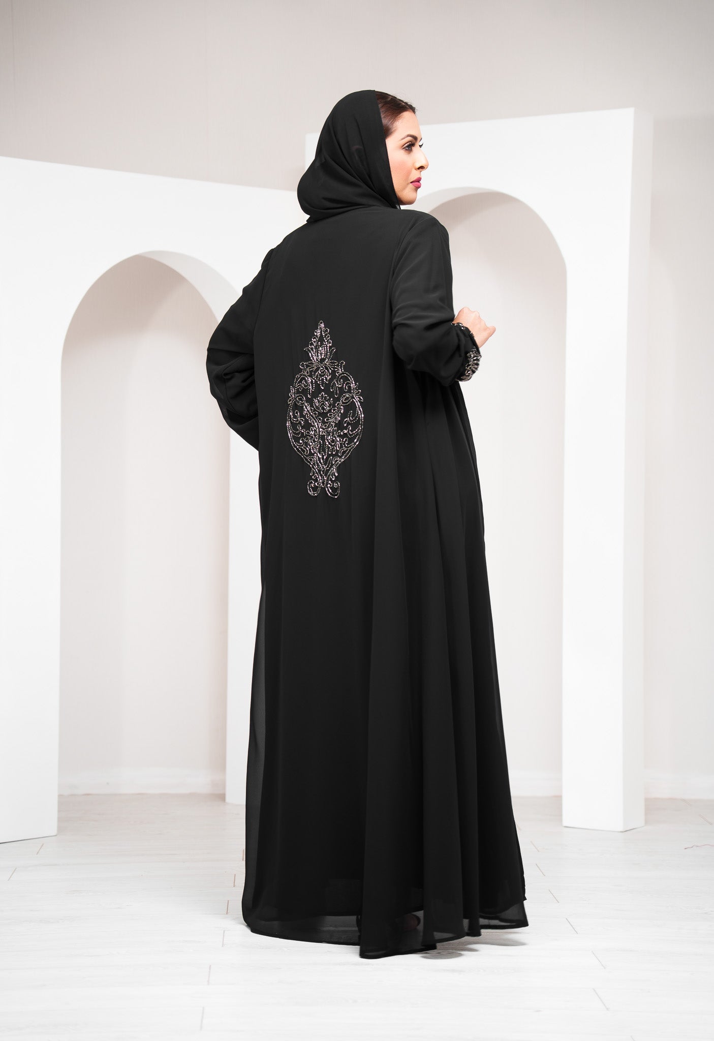 Black 2 Piece Satin Abaya with Belt