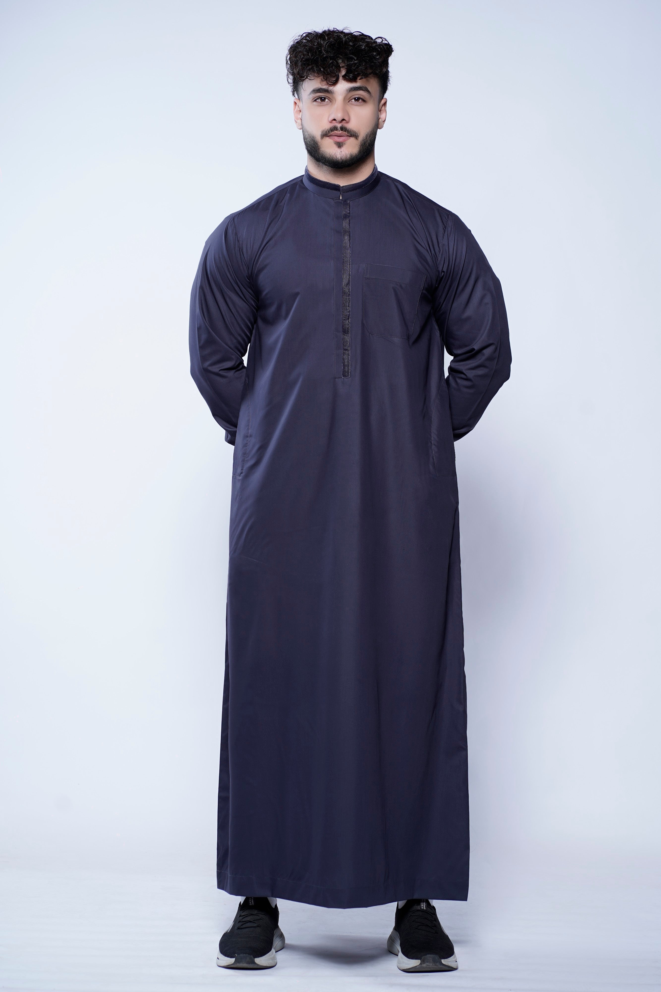 Band Collar Jubba With Velvet Details