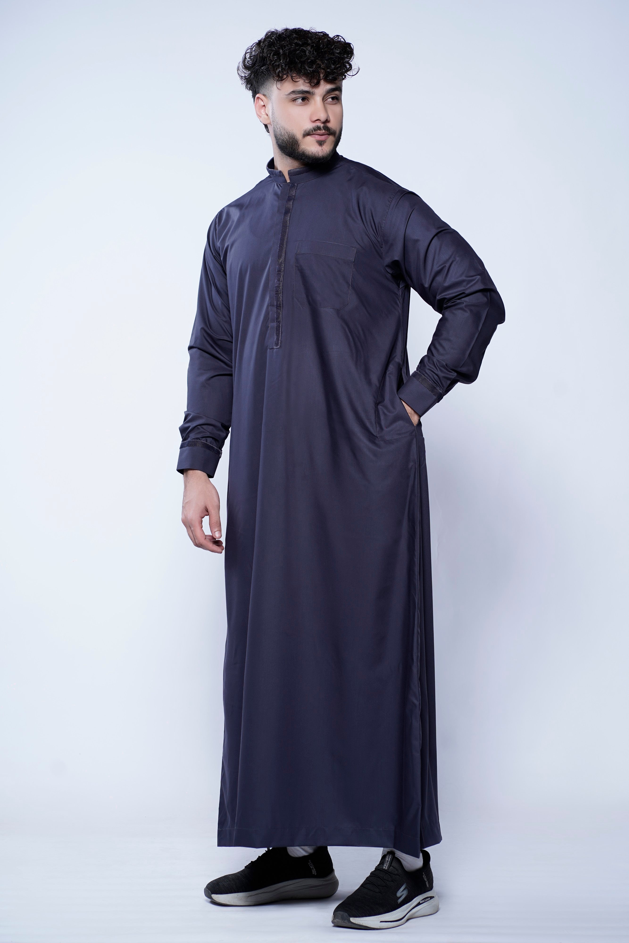 Band Collar Jubba With Velvet Details