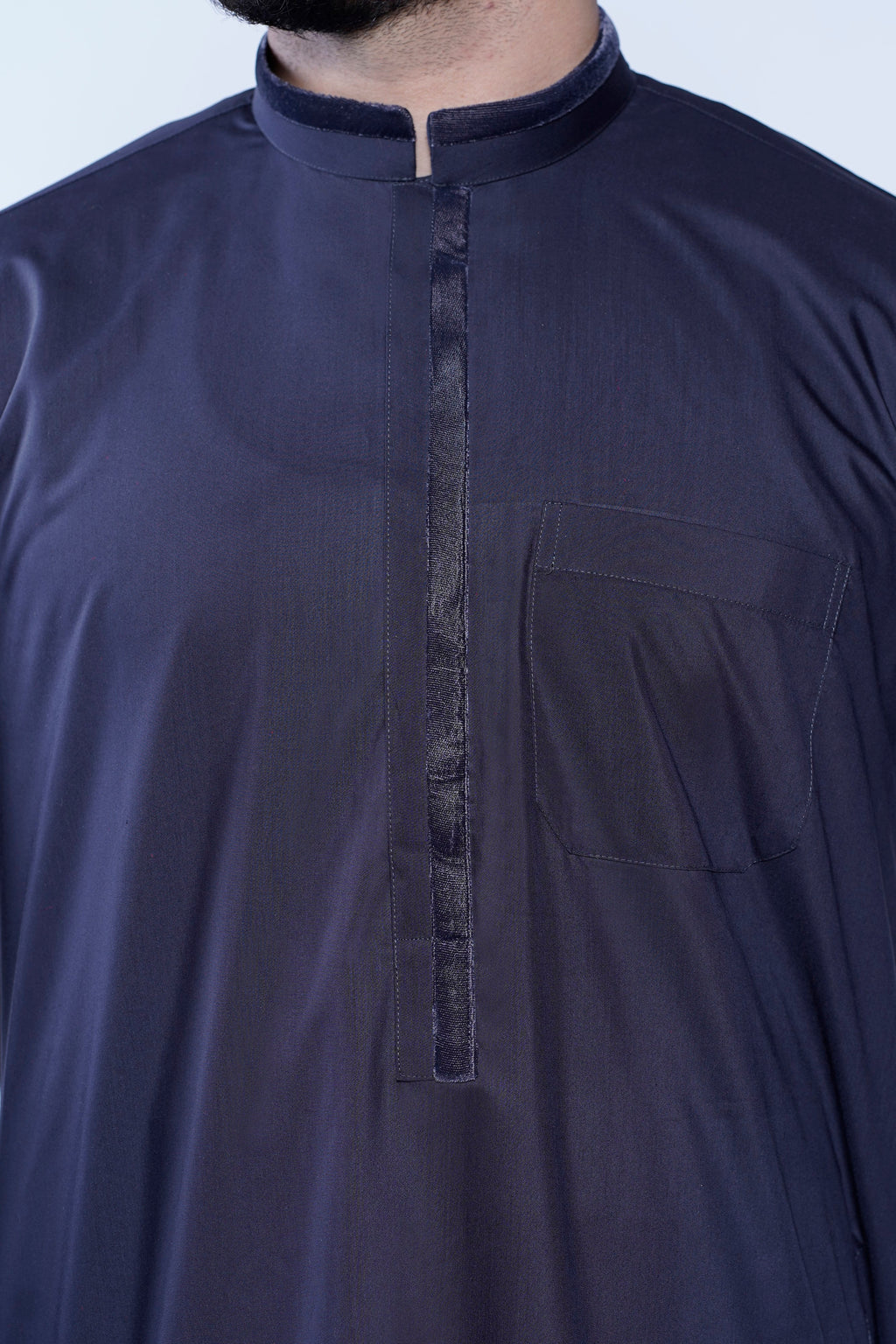 Band Collar Jubba With Velvet Details