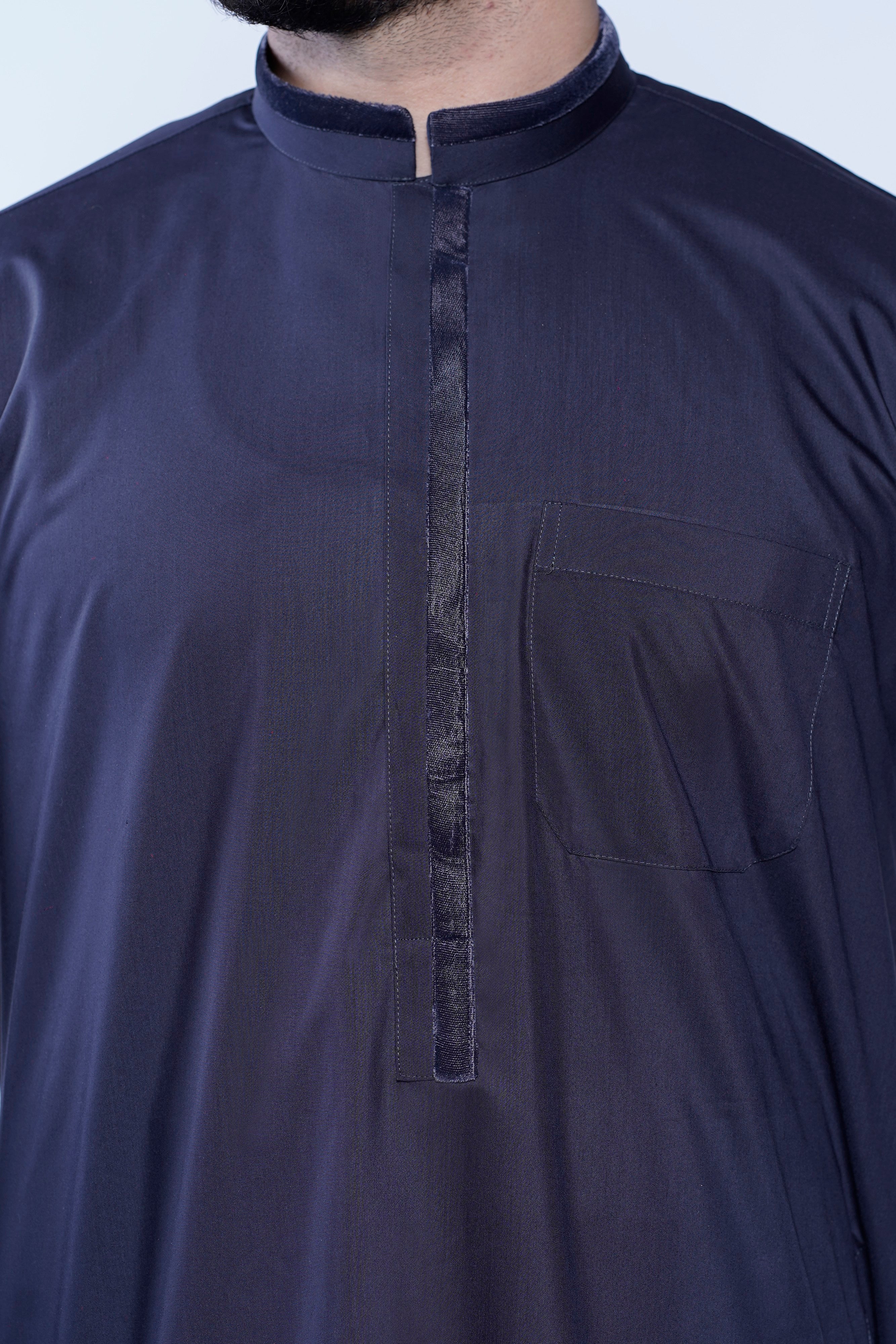 Band Collar Jubba With Velvet Details