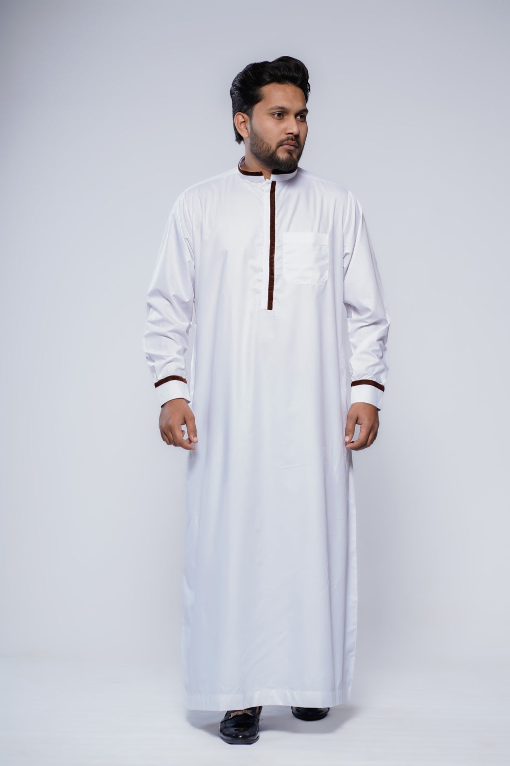 Band Collar Jubba With Velvet Details