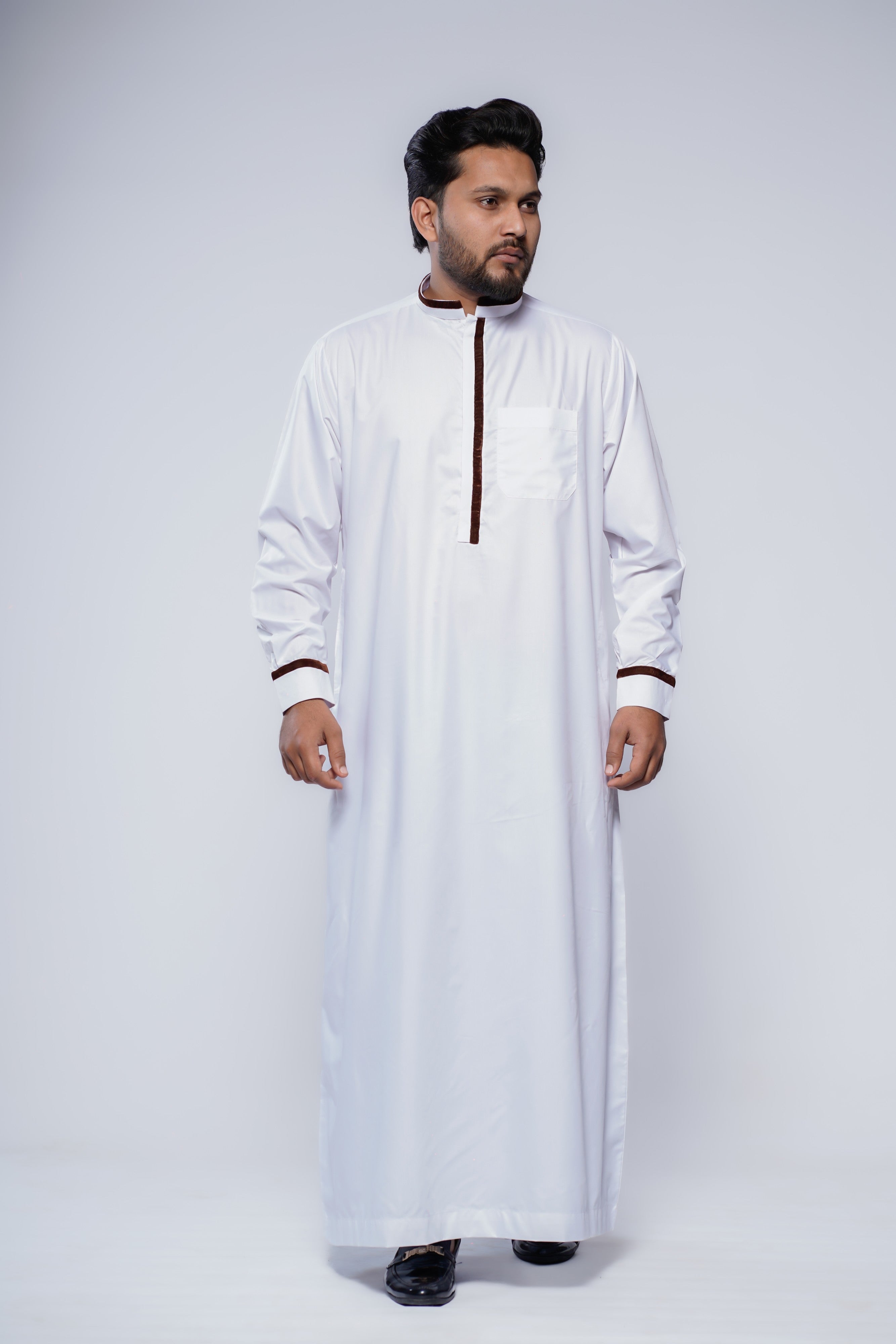 Band Collar Jubba With Velvet Details