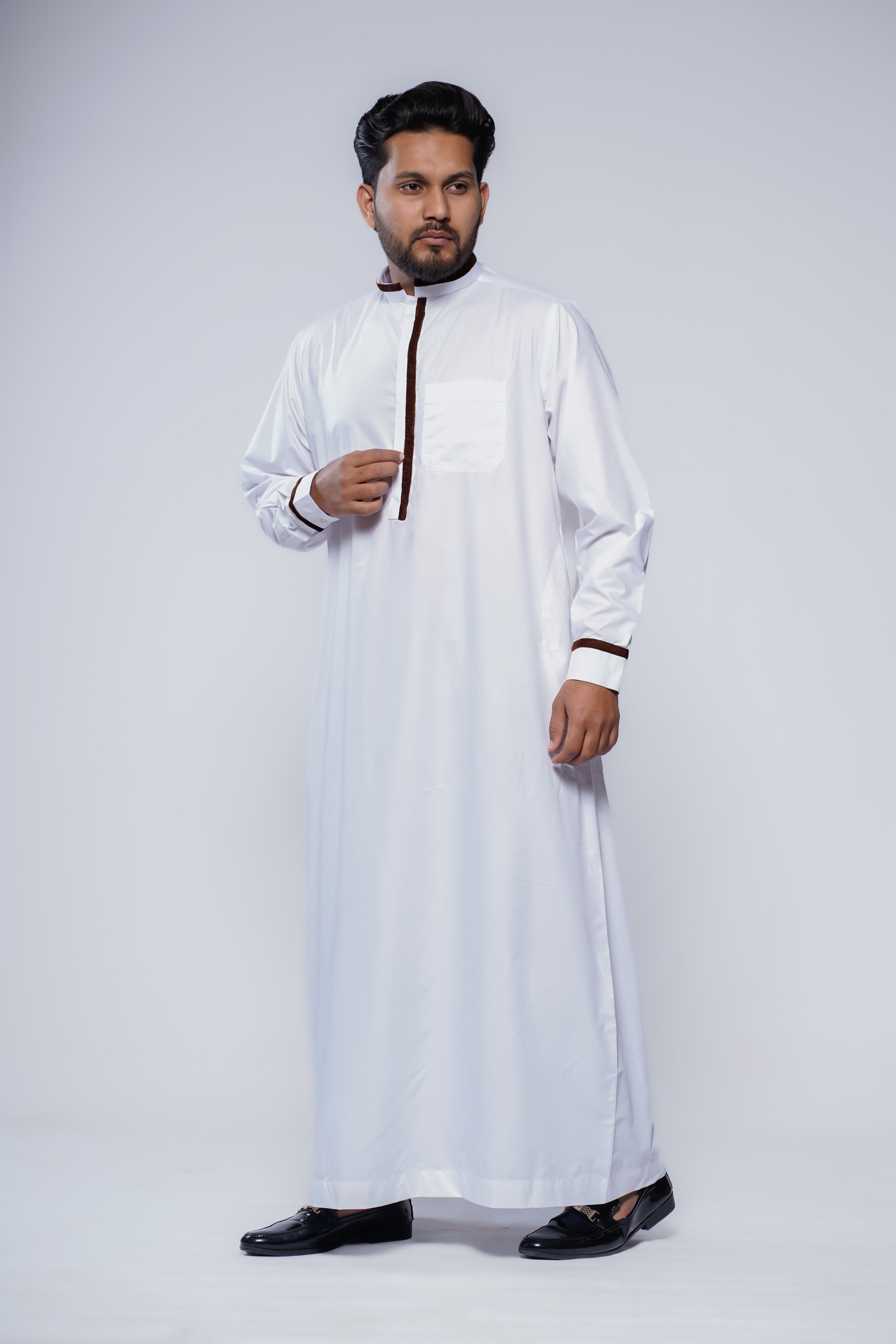 Band Collar Jubba With Velvet Details
