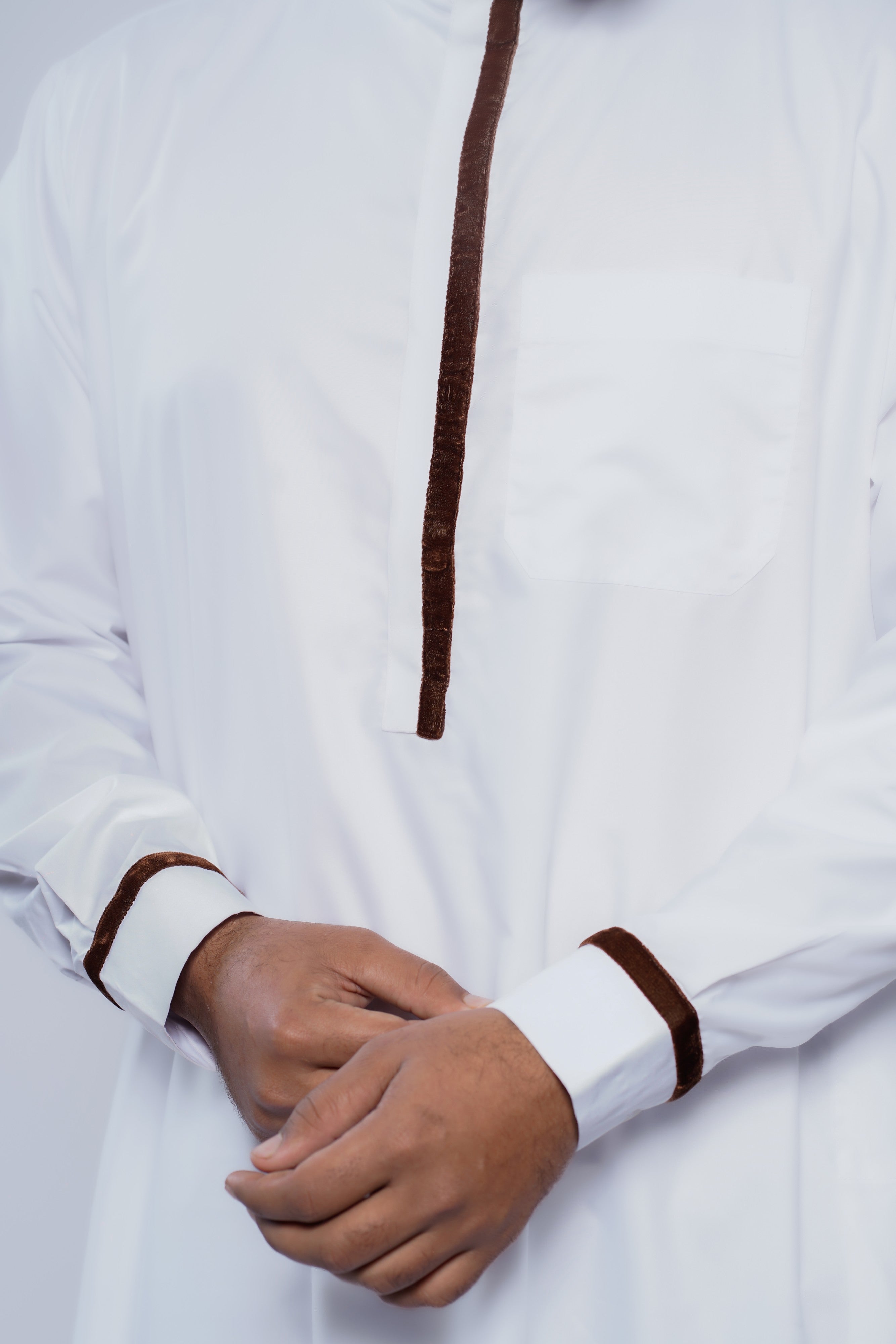 Band Collar Jubba With Velvet Details