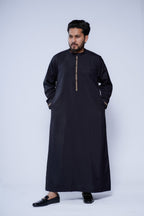 Band Collar Jubba With Velvet Stripe Design