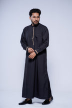 Band Collar Jubba With Velvet Stripe Design